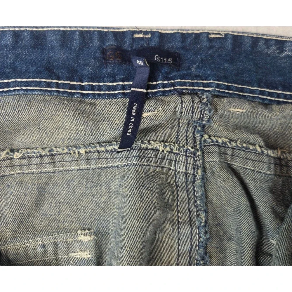 GS115 Bleeker Slim Fit Jeans Men's Size 46 Light Wash Distressed Denim